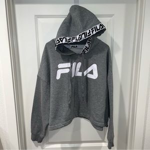 Fila Logo Crop Top graphic pullover Hoodie women Size 3XL sweatshirt drawstring